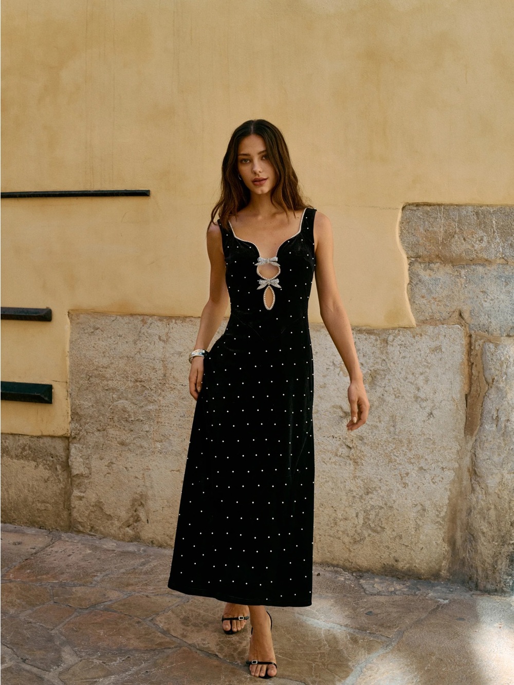 Black Embellished Cutout Maxi Dress ancosti NWT